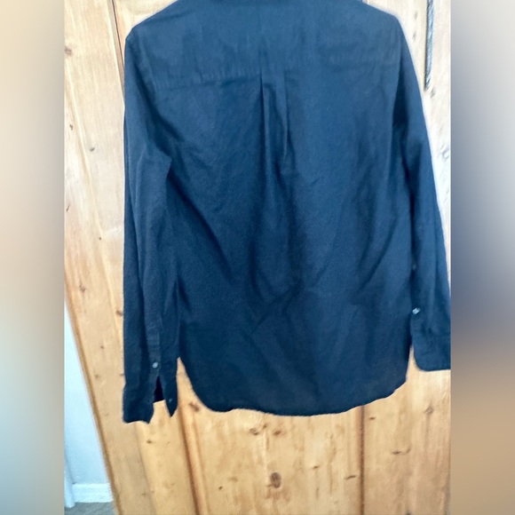 Gap Black 100% Linen Parsons Collar Open V  Lightweight Top Sz L Classic - Picture 2 of 8